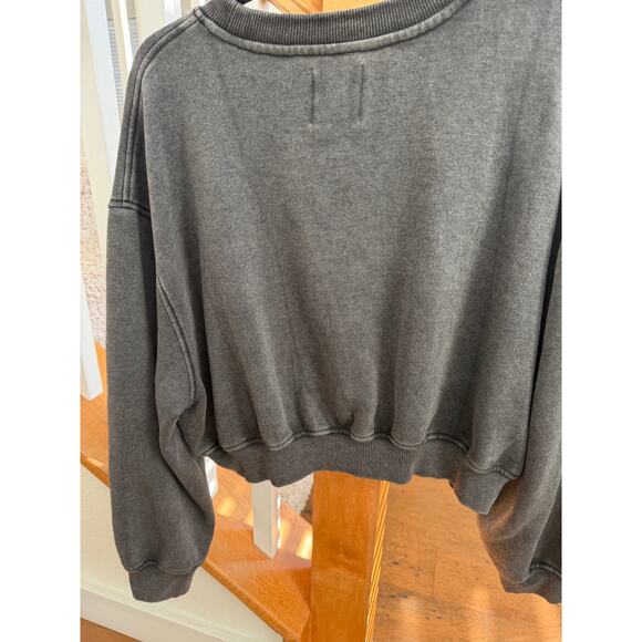 Lazy Sunday dark heather gray jeweled studded cropped crew sweatshirt SIZE L - Picture 3 of 9